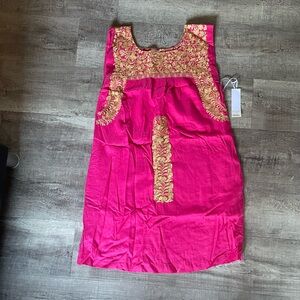 Elegant Pink and Gold Embroidered Mini Dress